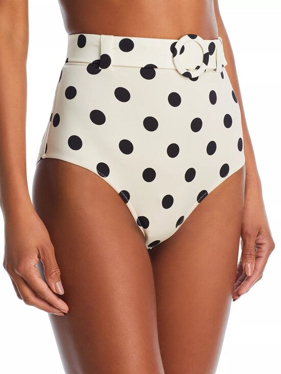 Evarae Pants - 200$ EVARAE Elena Polka Dot Belted Bikini Bottom High-Waist Size 10 Black White